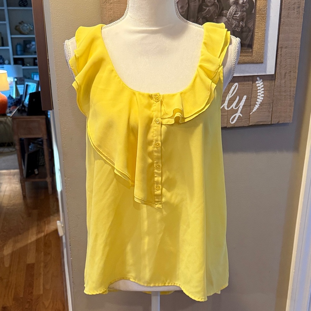 Anthropologie Maeve Yellow Ruffle Blouse - Picture 2 of 7